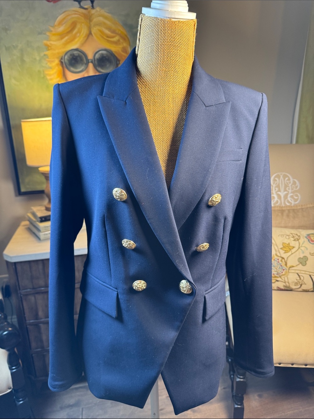 Veronica Beard Navy Double-Breasted Blazer with Gold Buttons 10